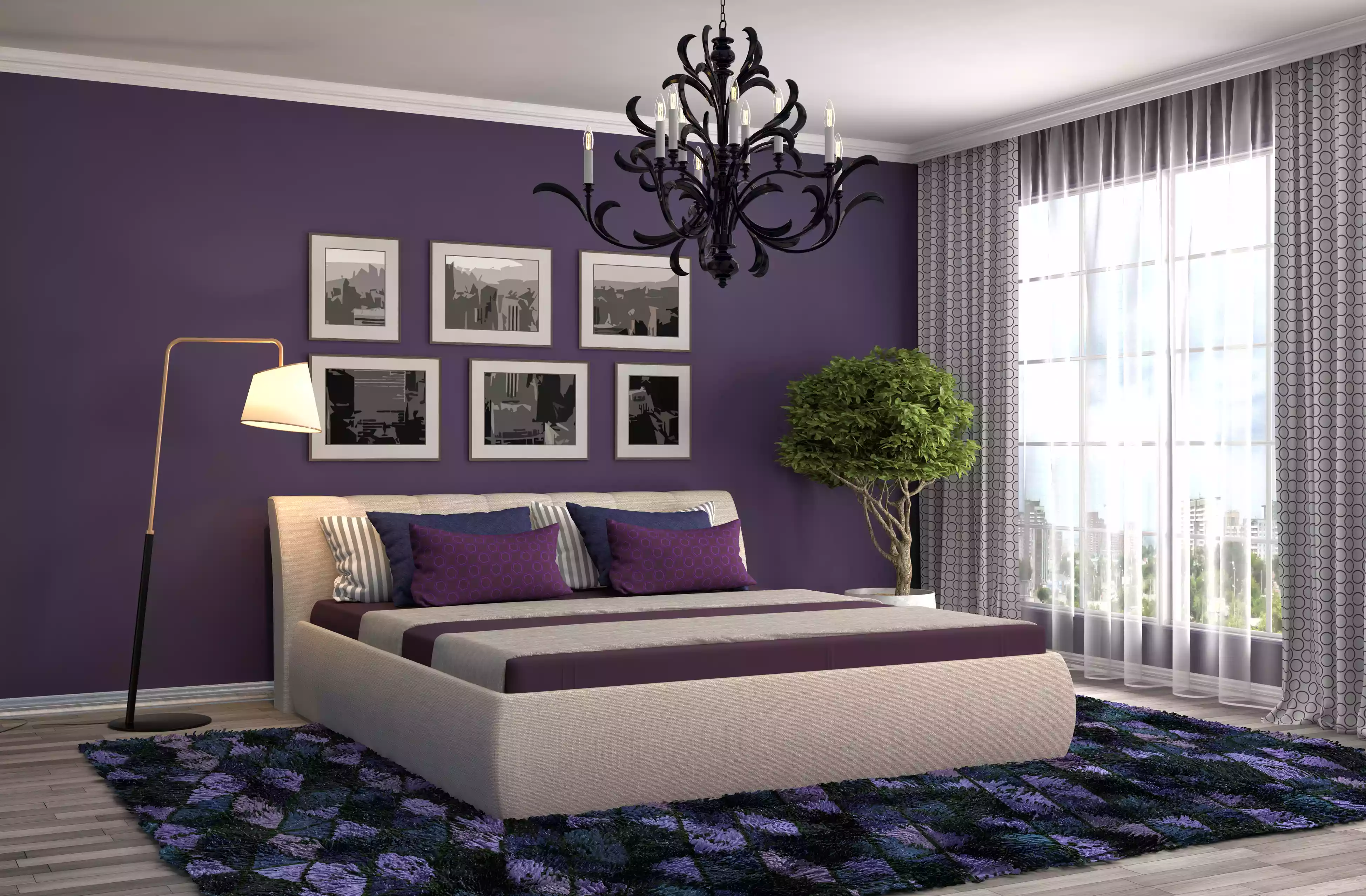 臥室內部。 3d 插圖