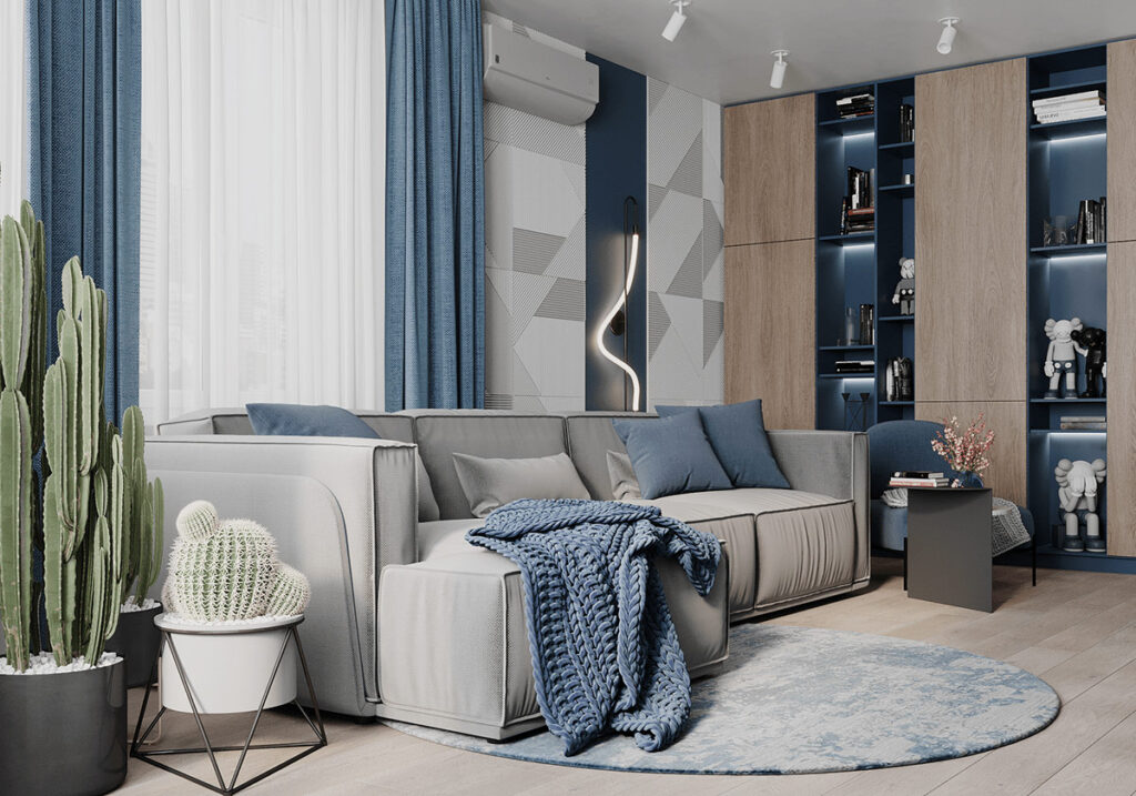 如何平衡灰色和深藍色內飾-此間設計