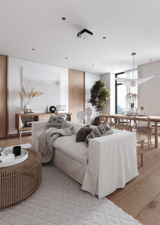 100平米暖色調現(xiàn)代風裝修設計案例-此間設計