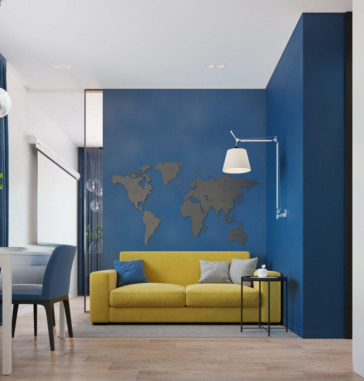 黃藍(lán)色的邂逅，營造活潑的家庭氛圍-此間設(shè)計(jì)