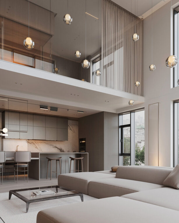 豪華的暖色調(diào)復(fù)式樓室內(nèi)裝修案例-此間設(shè)計