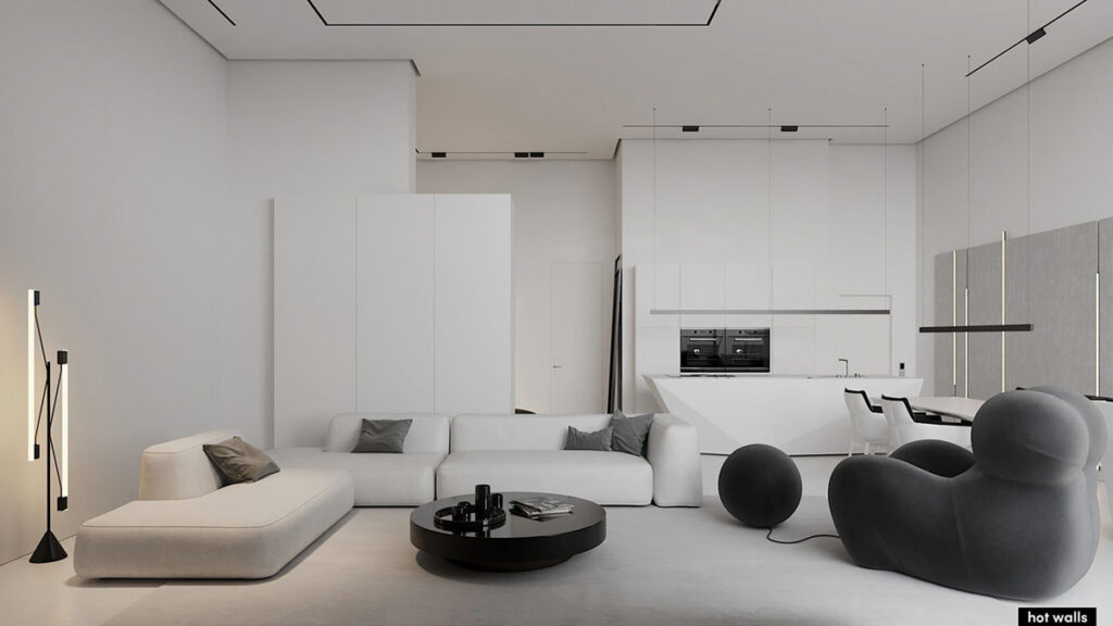 純凈的黑白灰室內裝修案例一-此間設計