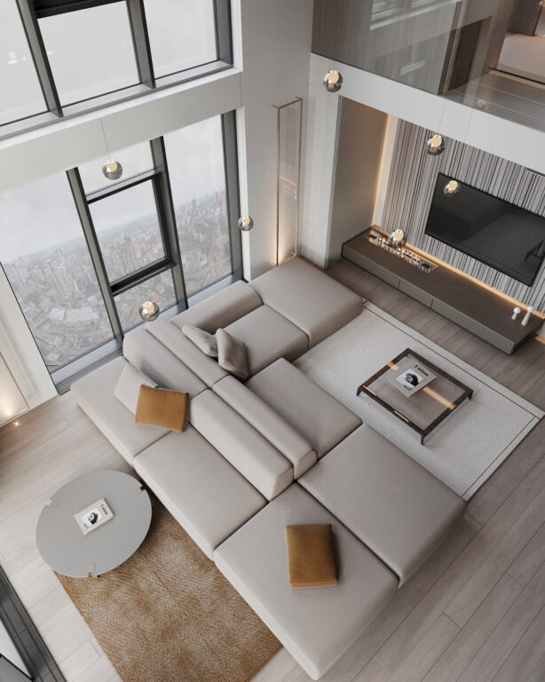 豪華的暖色調(diào)復(fù)式樓室內(nèi)裝修案例-此間設(shè)計